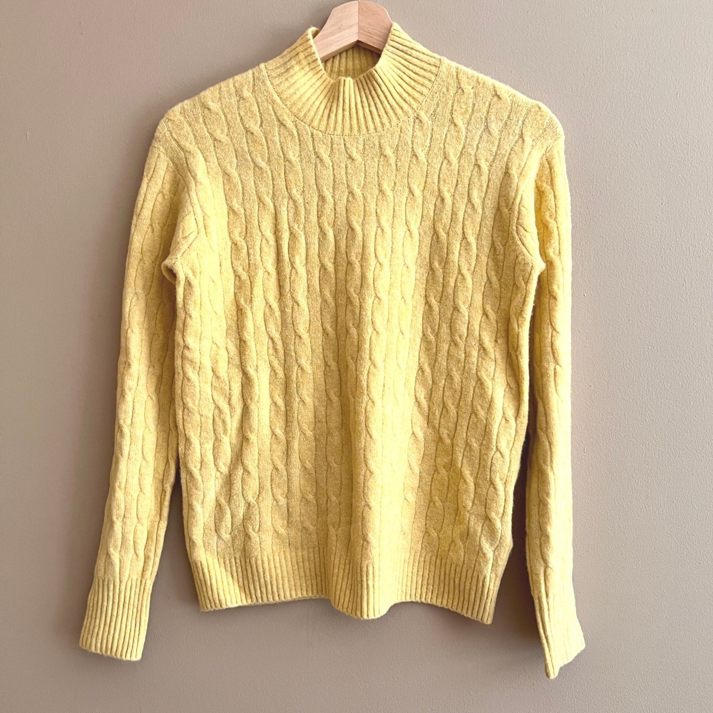 J.Crew Extra-Soft Cable Knit Mock Neck Classic Sweater Butter Yellow Womens XS